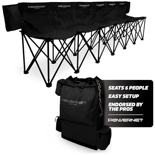 PowerNet Carli Lloyd 6 Seater Team Bench, Backpack Style Carry Bag Included, Ultra Portable, Great for Teams, Soccer Basketball Football Practice and Games - color: Black