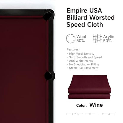 Empire USA - Billiard Worsted Speed Cloth（Felt） 7/8/9 FT - color: Burgundy, size: 7ft