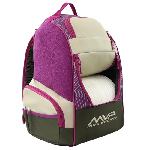 MVP Disc Sports Shuttle Disc Golf Backpack Bag (Choose Your Style and Color) - color: Khaki/Purple, style: With Velcro Side Panel