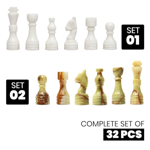 Handcrafted Premium Marble Chess Pieces Set – Elegant 32-Piece Replacement for 12-15 Inch Chess Boards Storage Box (White and Green) - color: White and Green