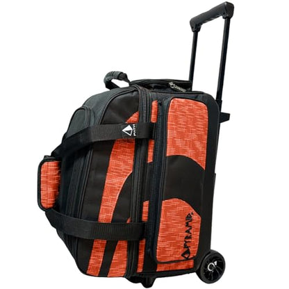 Pyramid Deluxe Double Roller 2 Ball Bowling Bag with Large Separate Shoe Compartment (Up To 2 Pairs Of Shoes) and Accessory Pockets, Sturdy Square Handle - Extends to 40" - Pro Options Available - color: Pro Black/Circuit Orange