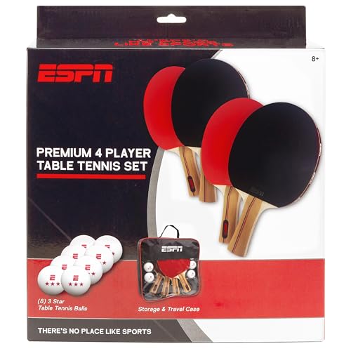 ESPN Ping Pong Set, Table Tennis Ideal for Family Games and Game Night - color: 4 Paddles + Balls