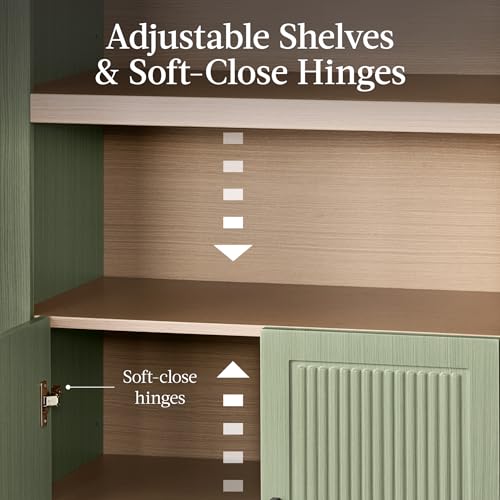 Best Choice Products 72" Tall Arched Pantry Cabinet w/Reeded Doors, 5-Tier Bookshelf, Armoire, Hutch, Bookcase, Storage Cabinet w/Adjustable Shelves, for Dining Room and Livingroom - Sage - color: Large - Sage