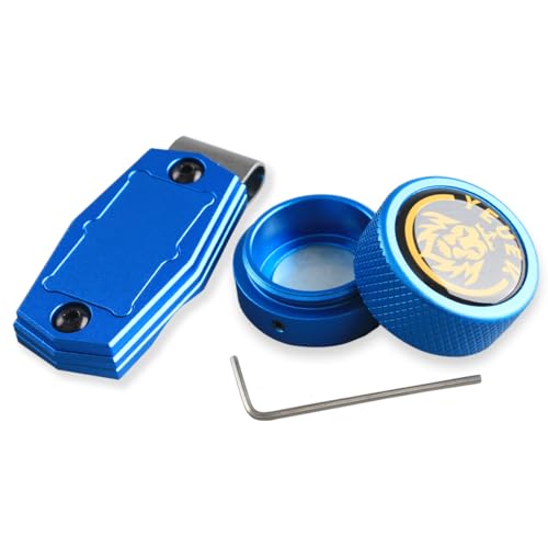 TAOM Pool Chalk Holder Round Shaped Practical Tool Billiards Accessories Magnetic Mini Chalk Tip Case Container Round Box Billiards - color: 3-Metal-Blue and Clip