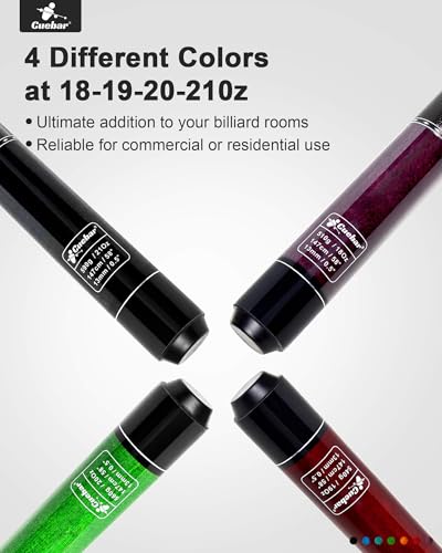 Set of 4 58" 2-Piece Pool Cue Sticks - 4 Distinct Colors, 18-21Oz | Weights 18,19,20,21 oz. Imitation leather grip. For adults/men/women, house bar/league play, or self-use/gift - color: Purple+Red+Green+Black