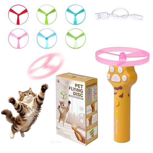 LED Glowing Cat Fetch Toy Launcher, USB Rechargeable Electric Flying Disc Toy with Soft Spinner Discs, Interactive Tracking Hunting Toy for Indoor Outdoor Kitten & Dog Daily Play(Yellow) - color: Yellow