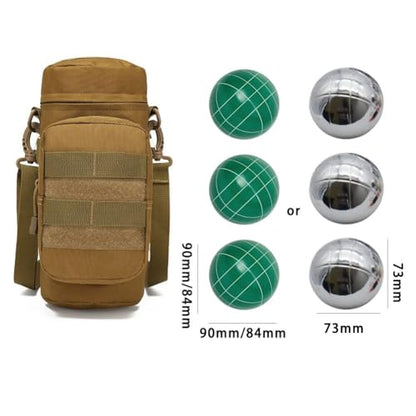 Bocce Ball Bag for 90mm 84mm 73mm 3 Bocce Game,Multifunctional, Zip Design, Powerful. Size: 27 x 12 x 12 cm、 - color: brown