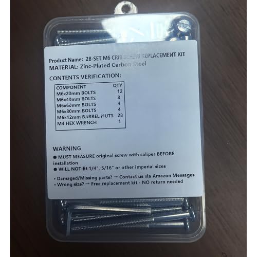 Crib Screws Bolts Hardware Replacement Kit, 28 Set M6x20/40/60/80mm Hex Bolts & M6x12mm Barrel Nuts with Wrench - Verify Size Compatibility Before Purchase - size: Silver-28 Set