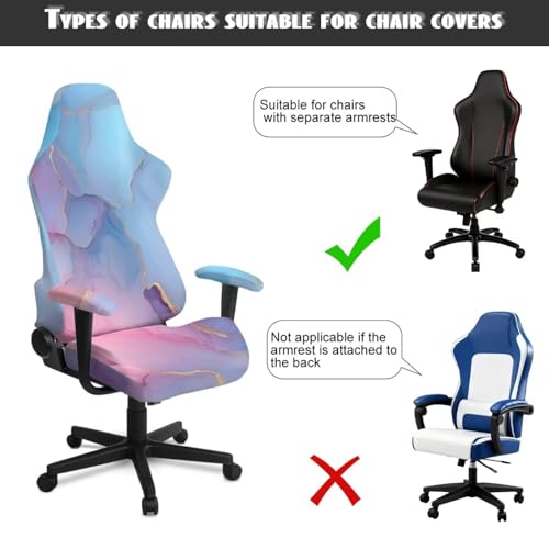 Blue Pink Marble Texture Print 4 PCS Gaming Chair Covers Slipcovers Stretchy Gaming Chair Cover Set Dustproof Washable Office Desk Chair Cover with Armrest Covers - color: Blue Pink Marble Texture