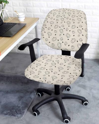 Savannan Office Chair Cover, Thanksgiving Pumpkin Fall Leaf Protective Stretch Elastic Universal Cover for Desk Task Chair,Computer Rotating Chair 1 Pcs Vintage Linen Texture