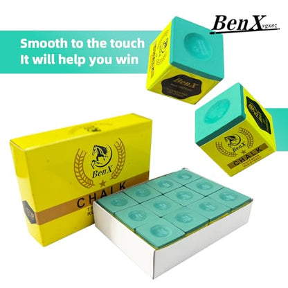 Pool Cue Chalk 24 Pack (2x12 Boxes) - Blue Billiard Chalk Cubes, High Grip Formula, Professional Tournament Grade, Mess-Free Application for Enhanced Spin & Control - style: 3A-Green