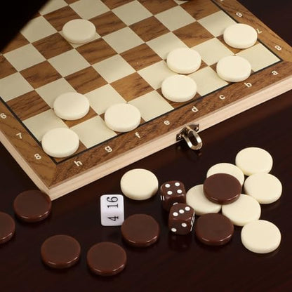 Premium Ceramic Game Pieces Set - 30 Pieces | Versatile Checkers Pieces, Backgammon Pieces, Chess Pieces Only, Includes Dice - color: Brown and Off-white, size: 27CM