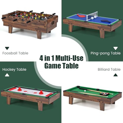 Goplus 4 in 1 Multi Game Table, Combination Game Table Set with Pool Billiards, Air Hockey, Foosball, Table Tennis, Stackable Combo Tabletops for Home, Play Room, Party Family Night - color: Dark Brown