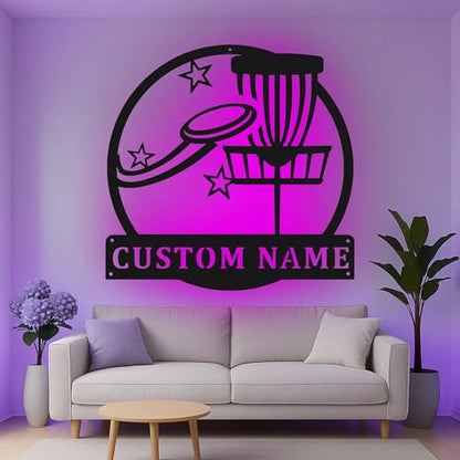 Custom Disc Golf Basket Led Light Metal Wall Art Personalized Gift for Disc Golfers Game Room Decor 4