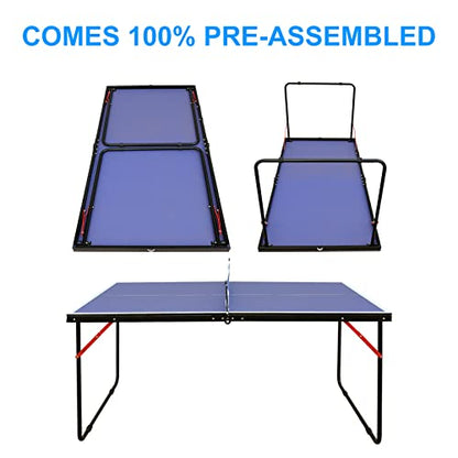 Small-Size Table Tennis Game Set - 4.5ft Foldable & Portable Ping Pong Table for Indoor & Outdoor Games, Includes Net, 2 Paddles, and 3 Balls, Idea Gifts for Kids, Christmas, Birthday Gifts