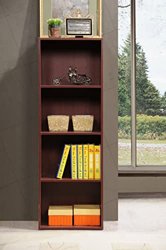 HODEDAH IMPORT 4-Shelf Bookcase Cabinet, Mahogany - color: Mahogany