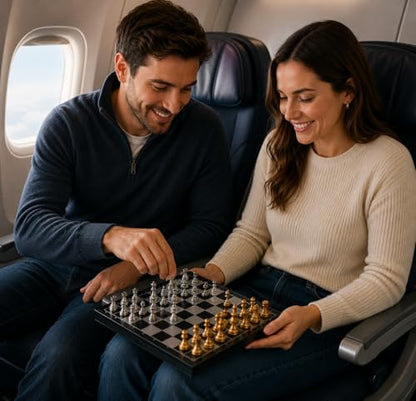Magnetic Travel Chess Set Game with Folding Board Portable and Storage Compartment – Great Travel Toy Set by Big Mo’s Toys 9.7"