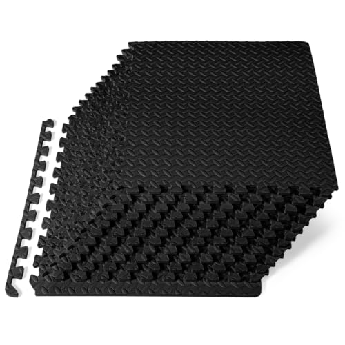 ProsourceFit Exercise Puzzle Mat ½-inch, EVA Interlocking Foam Floor Tiles for Home Gym, Workout Equipment, Kids Play Areas, Black, 48 SQ FT - 12 Tiles - color: Black, size: 12 Pack (48 SQ FT)