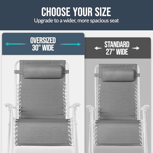 Best Choice Products Set of 2 Extra Wide Adjustable Steel Mesh Zero Gravity Lounge Chair Recliners w/Pillows and Cup Holder Trays - Ice Gray/White - color: Ice Gray/White, size: Oversized Extra Wide