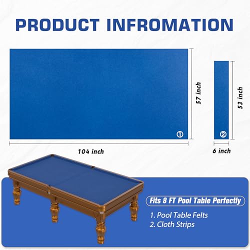 Pool Table Felt Replacement Kits for Billiard Cloth with Staple Remover and 6 Pcs Cloth Strips - color: Blue, size: 8FT