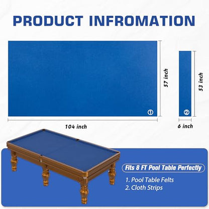 Pool Table Felt Replacement Kits for Billiard Cloth with Staple Remover and 6 Pcs Cloth Strips - color: Blue, size: 8FT