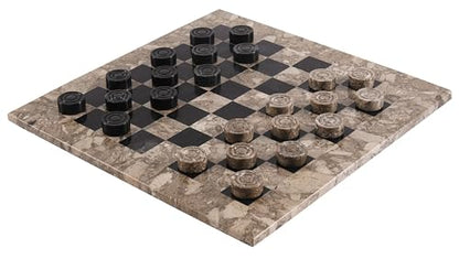 Marble Checkers Board Game 15 Inches Oceanic and Black Handmade 2-Player Tournament Checker Set, Board Game Set – Elegant for Home Decor
