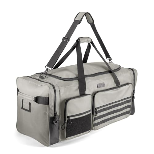 Fitdom 130L 36" Heavy Duty Extra Large Sports Gym Equipment Travel Duffle Bag W/Adjustable Shoulder Strap & 7 Compartments. Perfect for Soccer Baseball Basketball Hockey Football, Team Coaches & More - color: Silver Grey