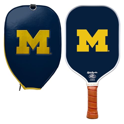 Officially Licensed Collegiate Pickleball Paddle - USA Pickleball Association Approved Racket - Lightweight Honeycomb Core, Carbon Fiber Exterior, Premium Leather Grip for Comfort with Cover