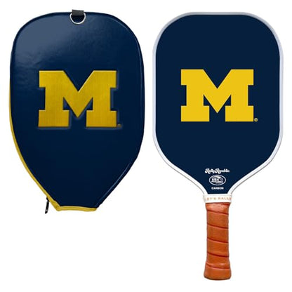 Officially Licensed Collegiate Pickleball Paddle - USA Pickleball Association Approved Racket - Lightweight Honeycomb Core, Carbon Fiber Exterior, Premium Leather Grip for Comfort with Cover