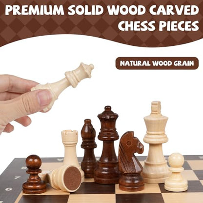 15" Magnetic Wooden Chess Set for Kids,Adults & Beginners with 3" King & 2 Extra Queens – Portable Folding Travel Chess Board with Storage – Classic Strategy Game
