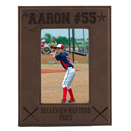 My Personal Memories Custom Monogrammed Baseball Sports Picture Frame Gifts - Personalized 4x6, 5x7, 8x10 Photo Frames for Athletes, Coaches, Teams, Kids, Awards (Brown) - color: Brown
