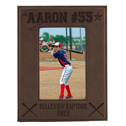 My Personal Memories Custom Monogrammed Baseball Sports Picture Frame Gifts - Personalized 4x6, 5x7, 8x10 Photo Frames for Athletes, Coaches, Teams, Kids, Awards (Brown) - color: Brown