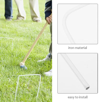 8pcs Croquet Wickets Metal Hoops Set with Ground Spikes Iron Wire Frame Outdoor Backyard Lawn Game Replacement Parts for Family Play