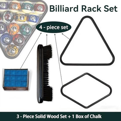 SUPERDIAMOND Pool Ball Rack Set, 4-in-1 Billiard Accessories Kit with Wooden Diamond Rack, Triangle Rack, 12 Chalk Cubes & 9'' Rail Brush, for Home Game Room and Commercial Pool Table Use
