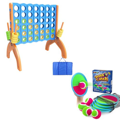 Ayeboovi Giant 4-in-A-Row, Jumbo 4-to-Score Yard Game for Kids and Adults, Polyester, Nylon, Blue, Green, Red, 4 Players, 46 Pieces, Game Set