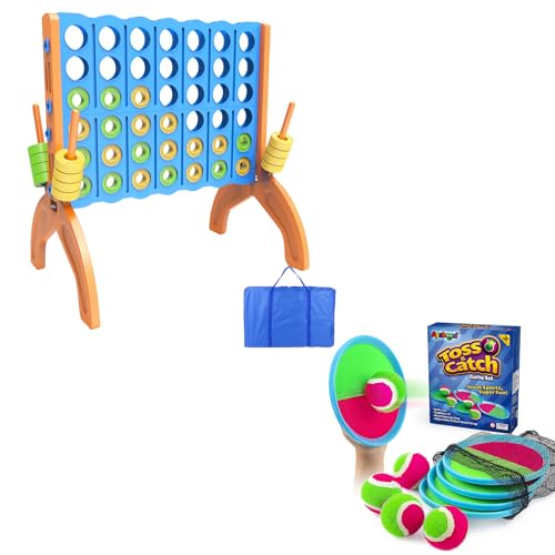 Ayeboovi Giant 4-in-A-Row, Jumbo 4-to-Score Yard Game for Kids and Adults, Polyester, Nylon, Blue, Green, Red, 4 Players, 46 Pieces, Game Set