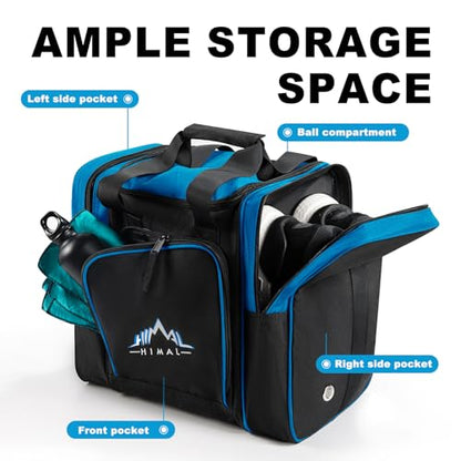 Himal Bowling Ball Bag for Single Sphere - Bowling Ball Tote Bowler's Bag with Padded Sphere Holder - Fits Bowler's Shoes Up to Mens Size 14 - color: Blue