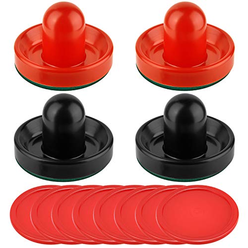 Coopay Air Hockey Pushers and Pucks, Air Hockey Paddles, Goal Handles Paddles Replacement Accessories for Game Tables (4 Striker, 8 Red Puck Pack) - color: Red and Black