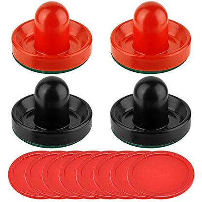 Coopay Air Hockey Pushers and Pucks, Air Hockey Paddles, Goal Handles Paddles Replacement Accessories for Game Tables (4 Striker, 8 Red Puck Pack) - color: Red and Black