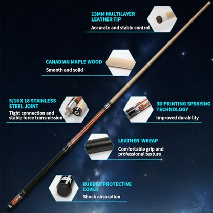 AKLOT Pool Cues, 5-Pack 58" Maple Pool Cue Stick, Pool Sticks for Adults - Perfect for Home Game Rooms, Bars & Billiard Halls, Pool Que 18 19 20 21 oz Pool Cue Set