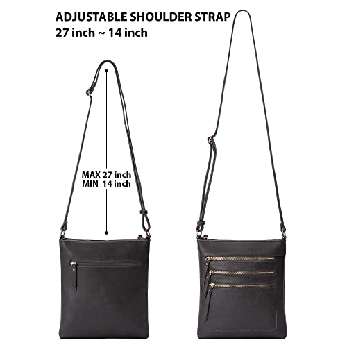 Solene Crossbody Bag Functional Multi Pocket Messenger Purse Top Zip Closure Shoulder Handbag With Adjustable Strap - color: Charcoal Grey