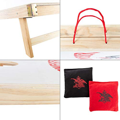 Budweiser Logo Cornhole Set – Complete Outdoor Lawn Game Set with 2 Regulation Size Boards, 8 Bags