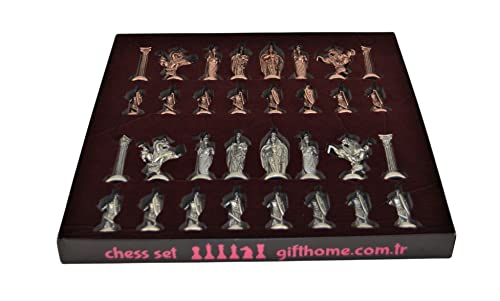 Medieval British Army Antique Copper Metal Chess Set for Adults,Handmade Pieces and Natural Solid Wooden Chess Board with Storage Inside King 3.35inc