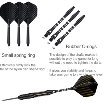 Steel Tip Darts Set for Dartboard, Professional Brass Darts Metal Tip Black Purple Aluminium Nylon Shafts 9 Flights 50 Rubber O-Rings 12 Spring Rings 1 Dart Sharpener Tool 24/27 Grams - color: 26 grams---Black