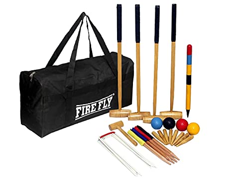 CW 4 Player Croquet Set for Adult Classic Wooden Mallet Backyard Fun Set
