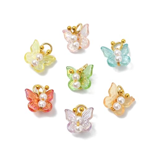 Stiesy Transparent Acrylic Butterfly Charms with ABS Pearl 50Pcs, Mixed Color 3D Insect Dangle Charms Pendants for Jewelry Making, DIY Craft Projects and Present Supplies - color: Butterfly-50pcs