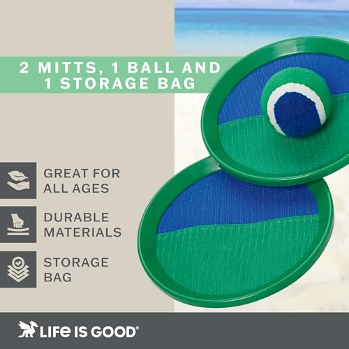 Life is Good Toss and Catch Velcro Ball Set (Sky Blue/Yellow), Family Outdoor Games with 2 Velcro Paddles, 2 Balls & 1 Carry Bag, No-Setup 2-Player Paddle Game for Beach, Backyard, Park & Travel Fun