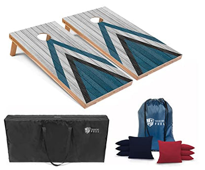 Tailgating Pros Lightweight Cornhole Boards - 4'x2' Modern Wooden Designs Cornhole Game w/Carrying Case & Set of 8 Corn Hole Bean Bags w/Tote - size: 4'x2' Boards w/LED Ring, style: Blue Chevron