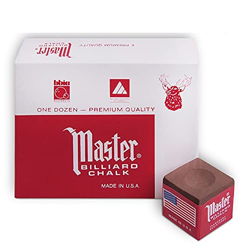Master Billiard Pool Cue Chalk Premium Quality - 1 Dozen - Made in The USA + 2 pcs of Quality Billiard Pool Table Spots by Tweeten Fibre Co. - color: Brown