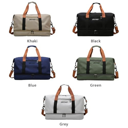 Portable Waterproof Gym Bag, Weekender Travel Bag,With Shoes Compartment (Black) - color: Black